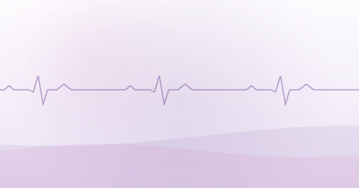 Spacious violet artwork with a slow, settled heartbeat line